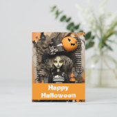 Halloween heks met pompoenen briefkaart (Staand voorkant)