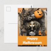Halloween heks met pompoenen briefkaart (Voorkant / Achterkant)