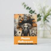 Halloween heks met pompoenen briefkaart (Staand voorkant)