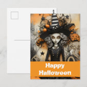 Halloween heks met pompoenen briefkaart (Voorkant / Achterkant)
