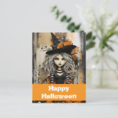 Halloween heks met pompoenen briefkaart (Staand voorkant)