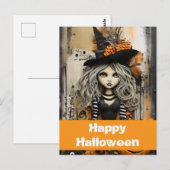 Halloween heks met pompoenen briefkaart (Voorkant / Achterkant)