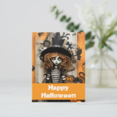 Halloween heks met pompoenen briefkaart (Staand voorkant)