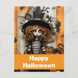 Halloween heks met pompoenen briefkaart