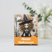 Halloween heks met pompoenen briefkaart (Staand voorkant)