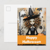 Halloween heks met pompoenen briefkaart (Voorkant / Achterkant)