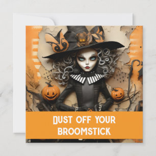 Halloween heks met pompoenen kaart