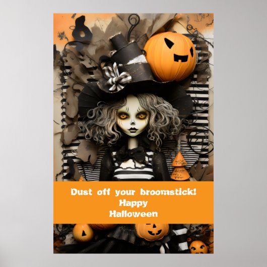 Halloween heks met pompoenen poster (Voorkant)