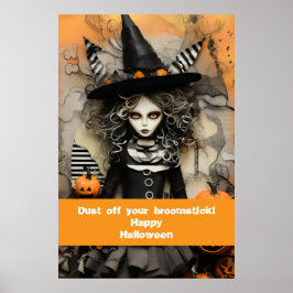 Halloween heks met pompoenen poster