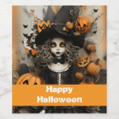 Halloween heks met pompoenen wijn etiket (Enkel label)