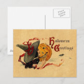 halloween-heks met rode konijnen briefkaart (Voorkant / Achterkant)