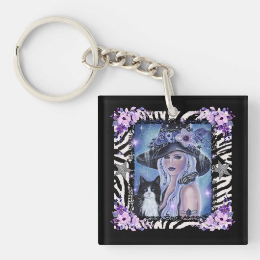 Halloween Heks met smoking kat Door Renee L Sleutelhanger (Voorkant)