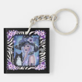 Halloween Heks met smoking kat Door Renee L Sleutelhanger (Achterkant)