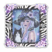 Halloween Heks met smoking kat Door Renee L Sticker (Voorkant)