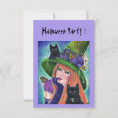 Halloween heks met uitnodiging van zwarte katten (Voorkant)