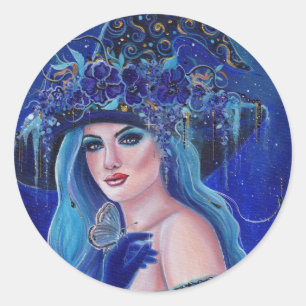 Halloween heks met vlinders door Renee Lavoie Ronde Sticker