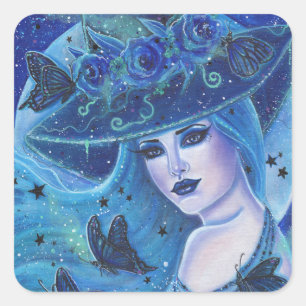 Halloween heks met vlinders door Renee Lavoie Vierkante Sticker