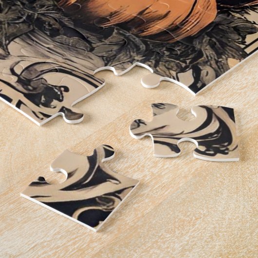  Halloween Heks met Zwarte Kat, Pompoenen Legpuzzel (Zijkant)