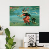  Halloween heks met zwarte kat Poster (Thuiskantoor)