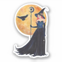 Halloween heks moon en raven van Renee Lavoie Sticker