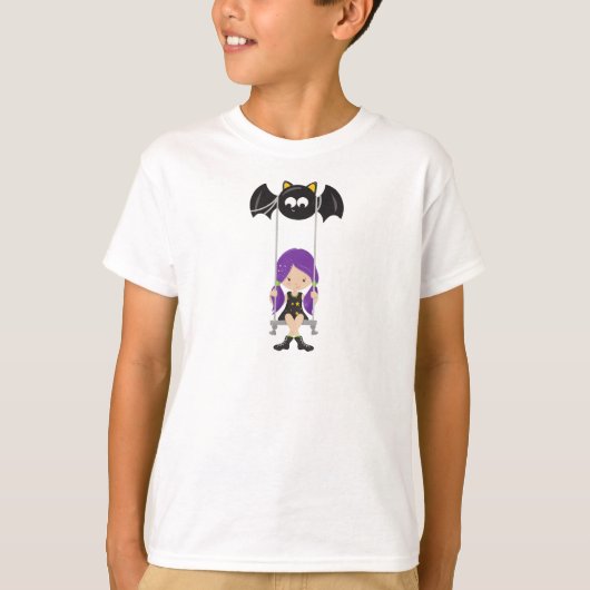 Halloween, heks on a Swing, Bat, Trick or treat T-shirt (Voorkant)