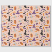 Halloween heks op bezem inpakpapier met boek (Vlak)