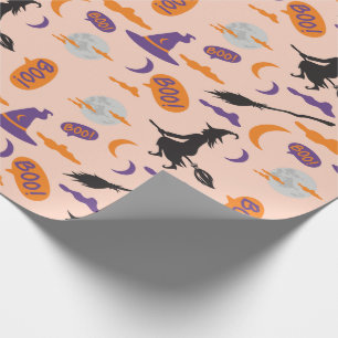 Halloween heks op bezem inpakpapier met boek