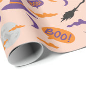 Halloween heks op bezem inpakpapier met boek (Rol Hoek)