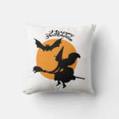 Halloween heks op bezemsteel met vleermuis, heks kussen (Voorkant)