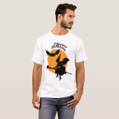 Halloween heks op bezemsteel met vleermuis, heks t-shirt (Voorkant volledig)