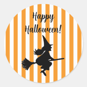 Halloween heks op Broom Flying Ronde Sticker