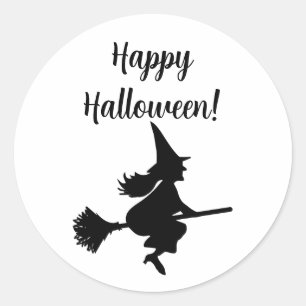 Halloween heks op Broom Flying Ronde Sticker