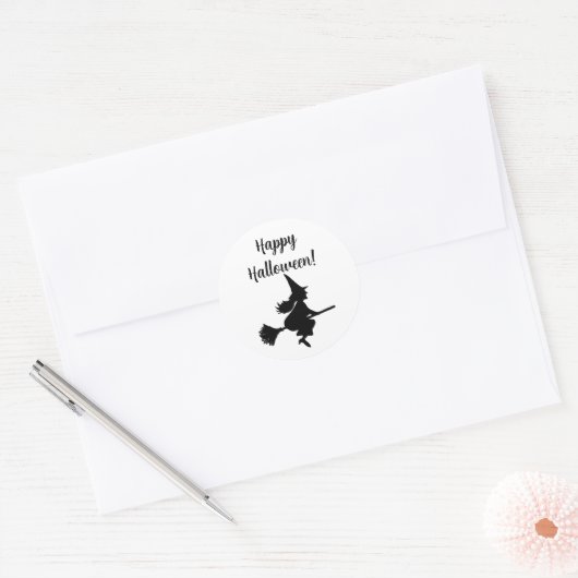 Halloween heks op Broom Flying Ronde Sticker (Envelop)