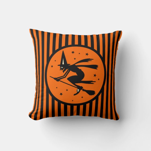  Halloween-heks op Broom Pillow Kussen (Voorkant)