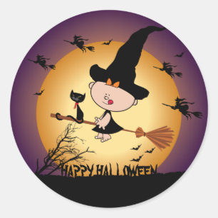 Halloween Heks op Broomstick Sticker