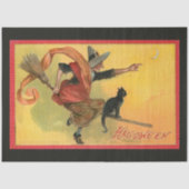 Halloween Heks op Broomstick w / Black Cat Tissuepapier (Voorkant)