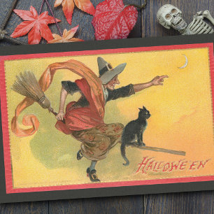 Halloween Heks op Broomstick w / Black Cat Tissuepapier
