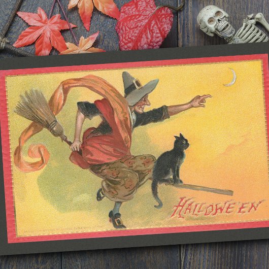 Halloween Heks op Broomstick w / Black Cat Tissuepapier