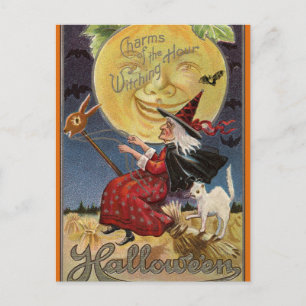  Halloween Heks op een bezem Feestdagenkaart