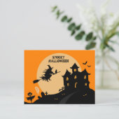 Halloween heks op een bezemsteel briefkaart (Staand voorkant)