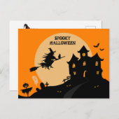 Halloween heks op een bezemsteel briefkaart (Voorkant / Achterkant)