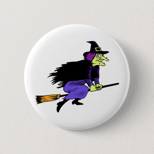 Halloween-heks op een broomstick ronde button 5,7 cm (Voorkant)