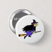 Halloween-heks op een broomstick ronde button 5,7 cm (Voorkant /achterkant)