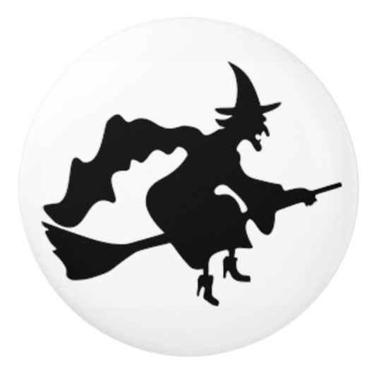 Halloween heks op een keramische deurknop en kippe knop (Voorkant)