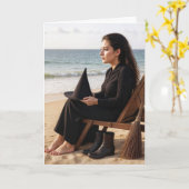 Halloween heks op een strandstoel kaart (Gele Bloem)