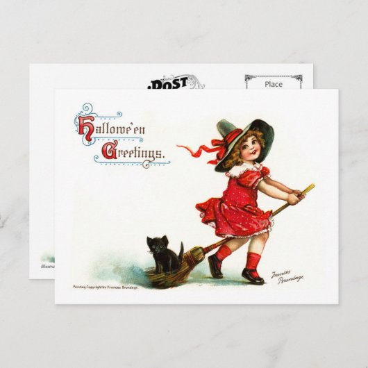  Halloween heks op haar bezemkamer Briefkaart (Voorkant / Achterkant)