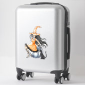 Halloween Heks op Pompoen met Zwarte Kat Sticker (Koffer)