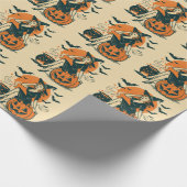 Halloween  heks op Pumpkin Bats Cauldron Cadeaupapier (Hoek)