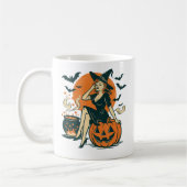 Halloween  heks op Pumpkin Bats Cauldron Koffiemok (Links)