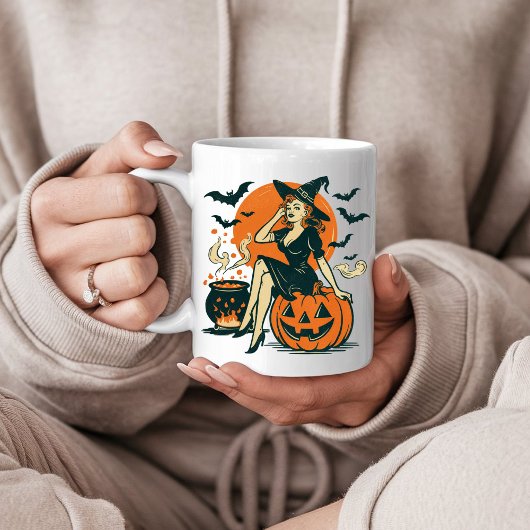 Halloween  heks op Pumpkin Bats Cauldron Koffiemok